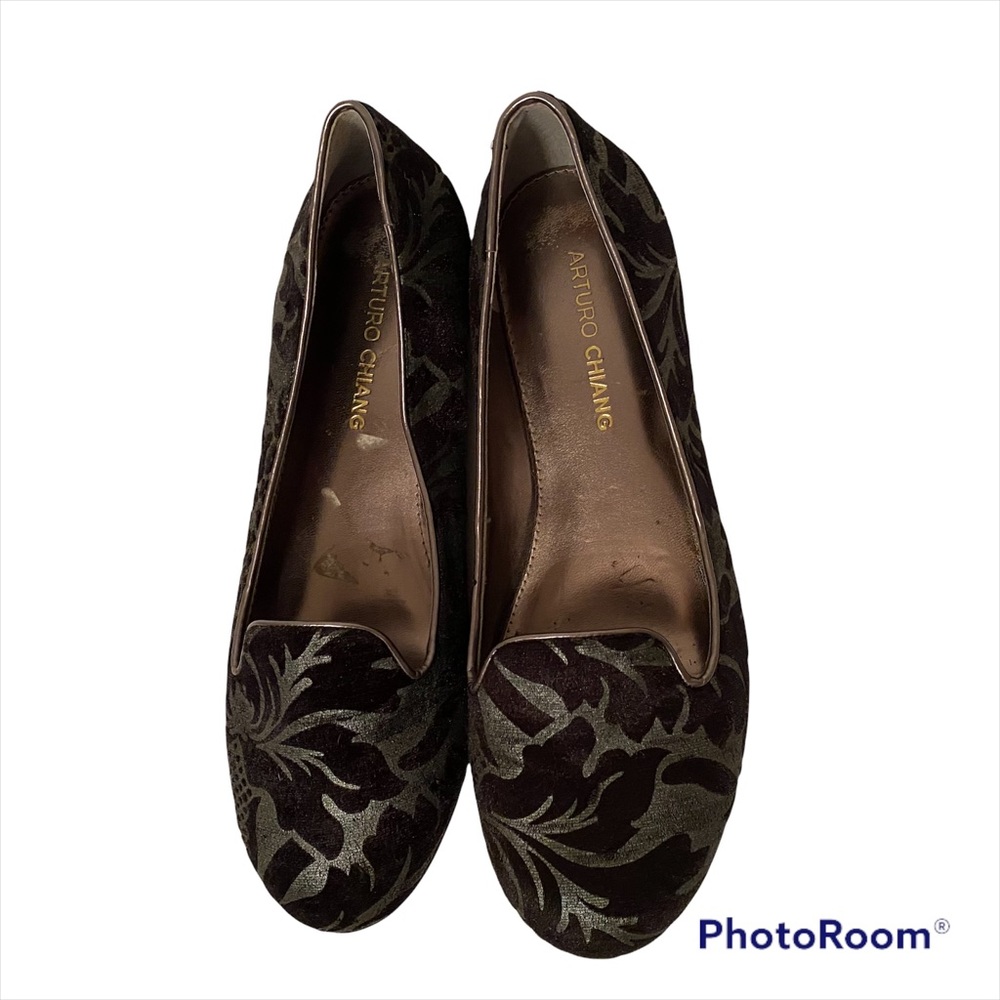ARTURO CHIANG SHOES FLATS LOAFERS BLACK GRAY FLORAL BURNOUT VELVET Size 7.5